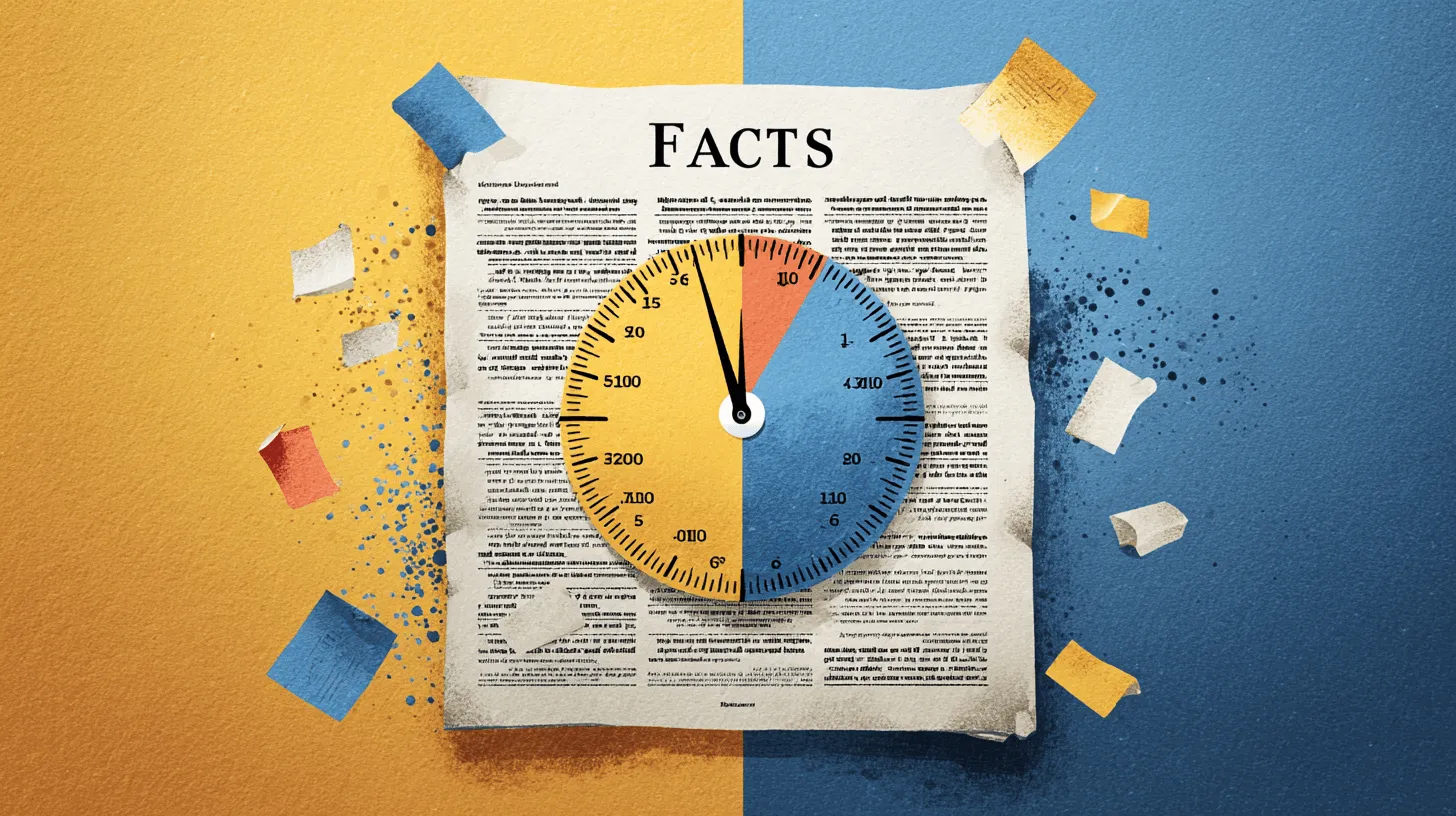 FrameDial News interface showing a story with cited facts and an interactive perspective dial